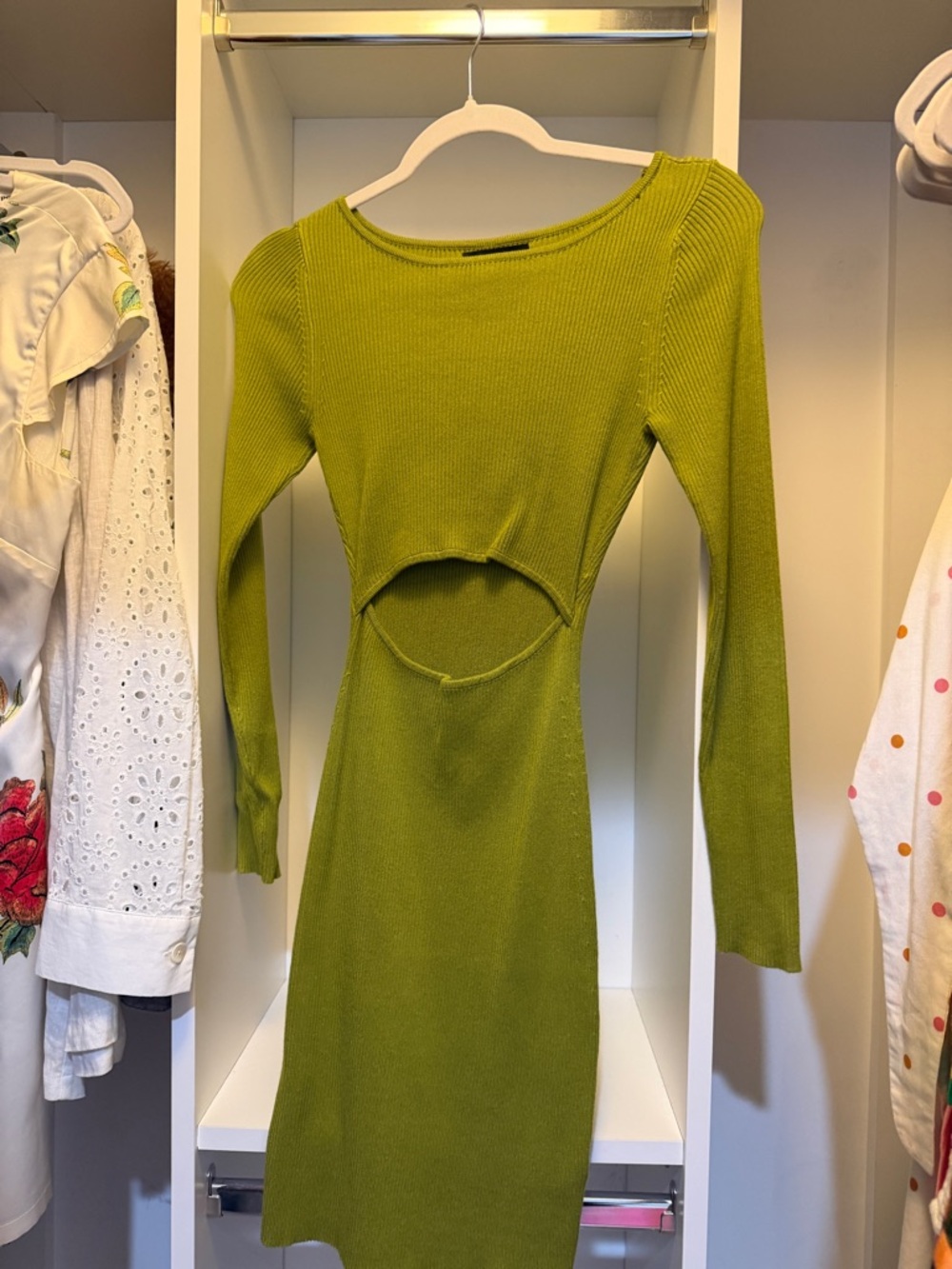 House of Harlow 1960 Lime Green Long Sleeve Cutout Knit Mini Dress